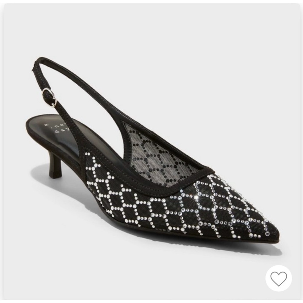 New! a new day Black and silver Heels with Slingback Strap and Geometric Pattern